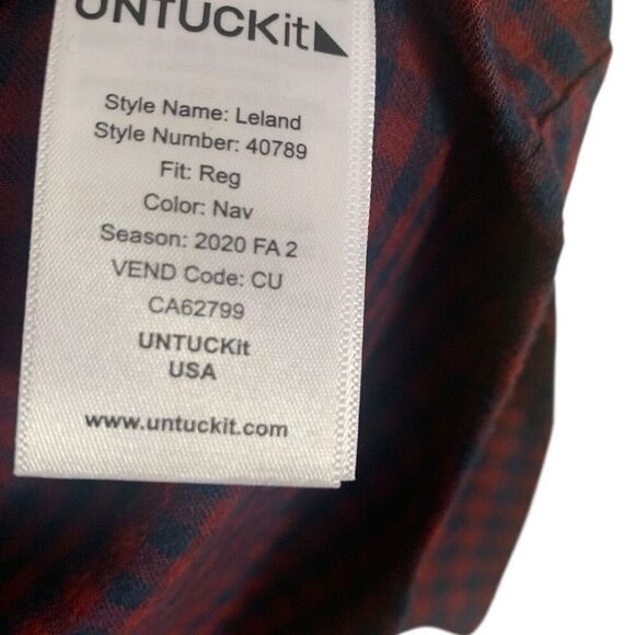 Untuckit Burgundy Navy Gingham Plaid Button Down Flannel Shirt Medium - Picture 4 of 5